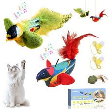 Petayouj 2-Pack Realistic Chirping Bird cat Toy - Soft Interactive Plush Blue