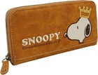 [Snoopy] Faux Leather Wallet for Women, Round Zipper, Embroidered Crown