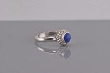 Sterling Silver Blue Lapis Lazuli Pebble Trim Band Ring 925 Sz: 7