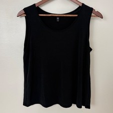 Eileen Fisher Tank Top Women Medium Black Shell Silk Scoop Neck Quiet Luxury