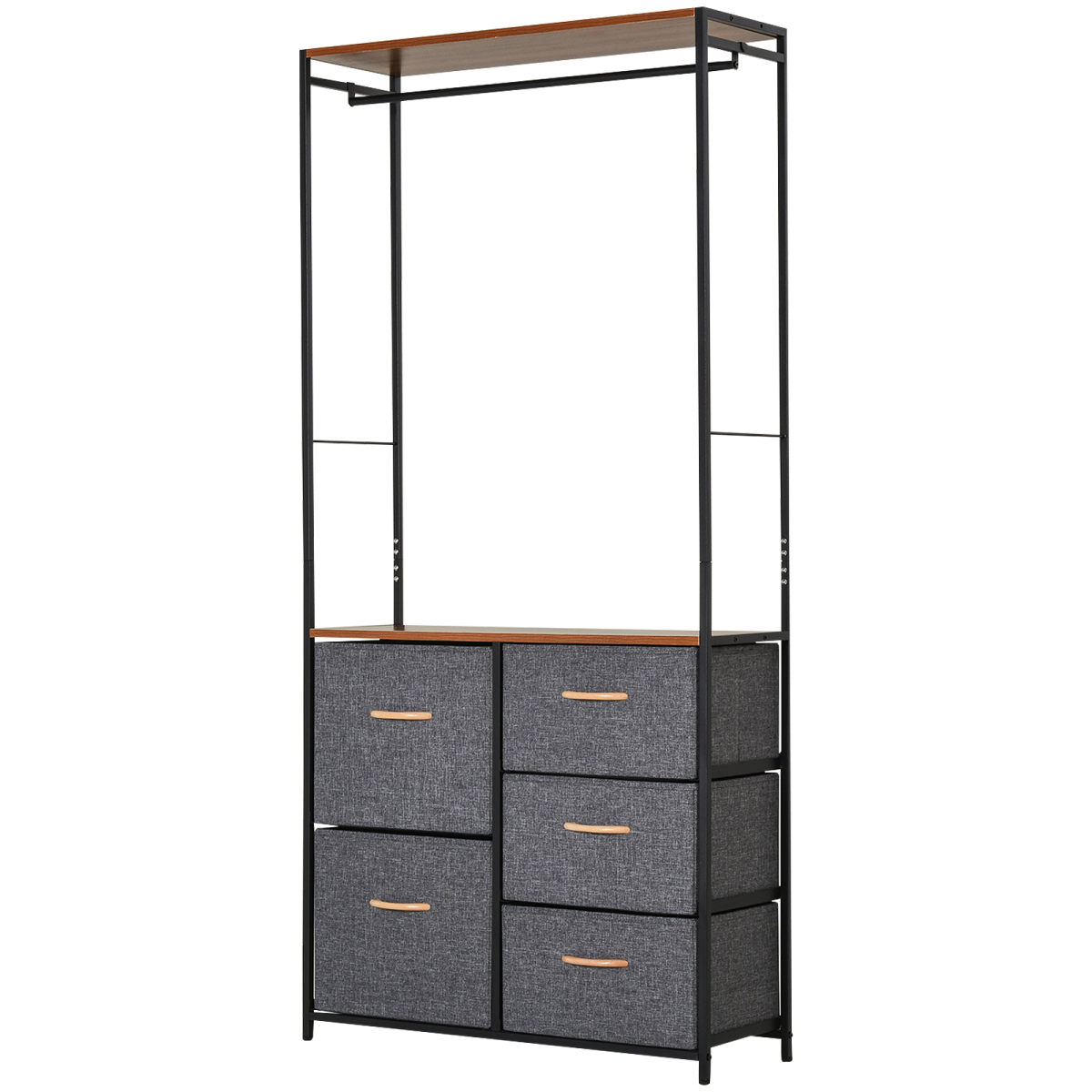Rackhams Black/Brown/Grey Chest Of Drawers With Coat Rack Steel Frame 5 Drawers Bedroom Hallway Home Furniture - Image 3