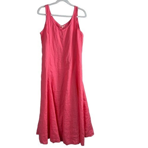 Eileen Fisher Coral Irish Linen Lagenlook Coastalcore Maxi Dress L