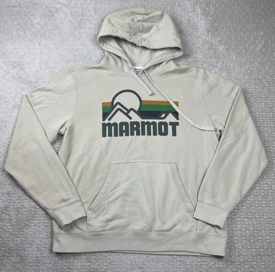 Marmot Mountain Works Hoodie Mens XL Spellout Logo Sweatshirt Hiking Outdoors