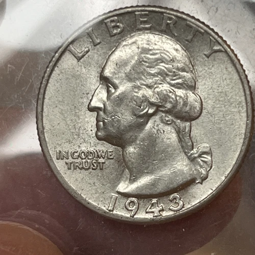 1943 US Philadelphia Mint Silver Washington Quarter - WW 2 Era AU/BU Condition