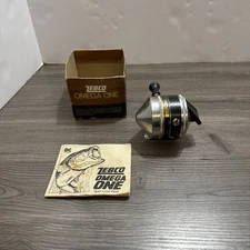 Vintage Zebco Omega One Spin Cast Reel, Pamphlet And Rough Box
