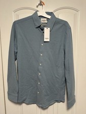 NWT Goodfellow  Co Men  s Long Sleeve Pique Dress Shirt Blue Button Down Small