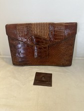 Vintage Alligator Whipstitch Envelope Clutch Bag With Soft Leather Interior