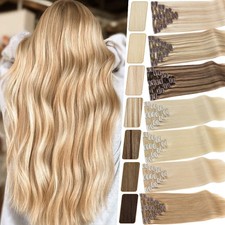 Thick Double Wefted Clip In Remy Human Hair Extension Full Head 8Pcs Highlight
