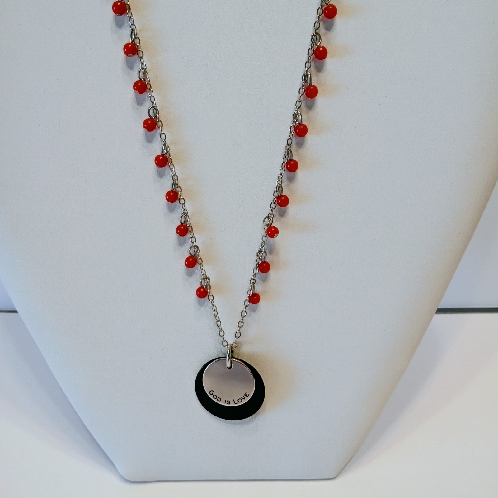 Stunning 22" L  Silver Tone Red/Ruby Dangle Beads… - image 1