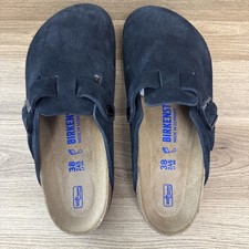 Birkenstock Boston Unisex Shoes Black Suede Leather Soft Footbed Sz 7/ Mens 5