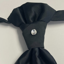 Solid Black Satin Pre Tied Ascot Cravat Plastron Wedding Tie Italy