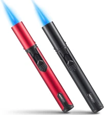 2 Pack Butane Torch Lighter 6 Inch Refillable Pen Lighter Adjustable Jet Flame