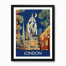 London England At Night Travel Prin Framed Wall Art Poster Canvas Print Picture