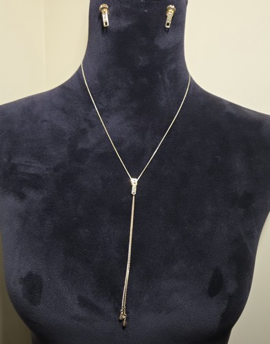 ZIPPER SLIDE Boloro Chain Necklace & Post Earring SET Goldtone Retro 80s 15"