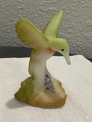 Fenton Art Glass Opal Sanded Hummingbird Figurine Signed