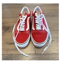 VANS Red/White Mens/Boys Low Top Lace-Up Sneakers Solid Pattern Rubber Outsole