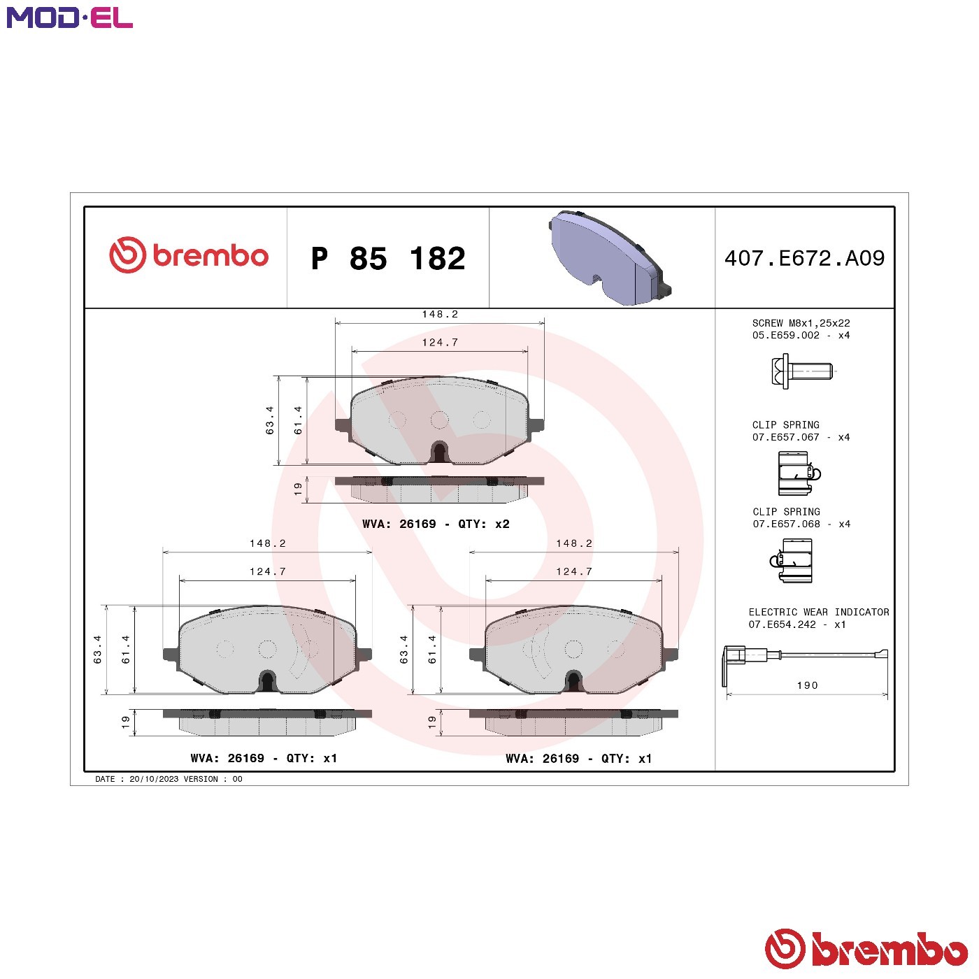 Front BREMBO P 85 182X Brake Pad Set, disc brake for AUDI,CUPRA,FORD,SEAT,SKODA, - Image 28