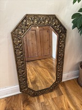 Vintage Arts & Crafts Brass Bevelled Edge Mirror Large Shell Embossed Frame