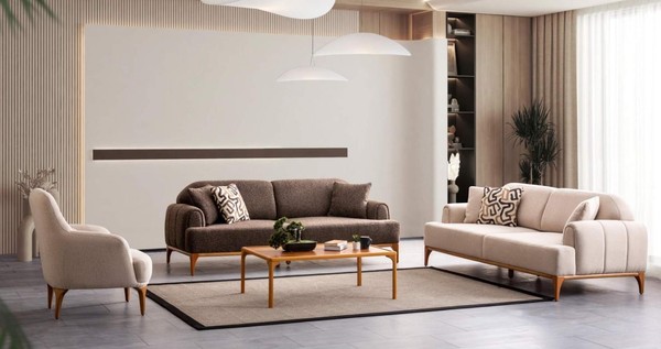 Moderne Beige Sofagarnitur 3+3+1 Sitzer Wohnzimmer MöBel Luxus Set Sofa-image