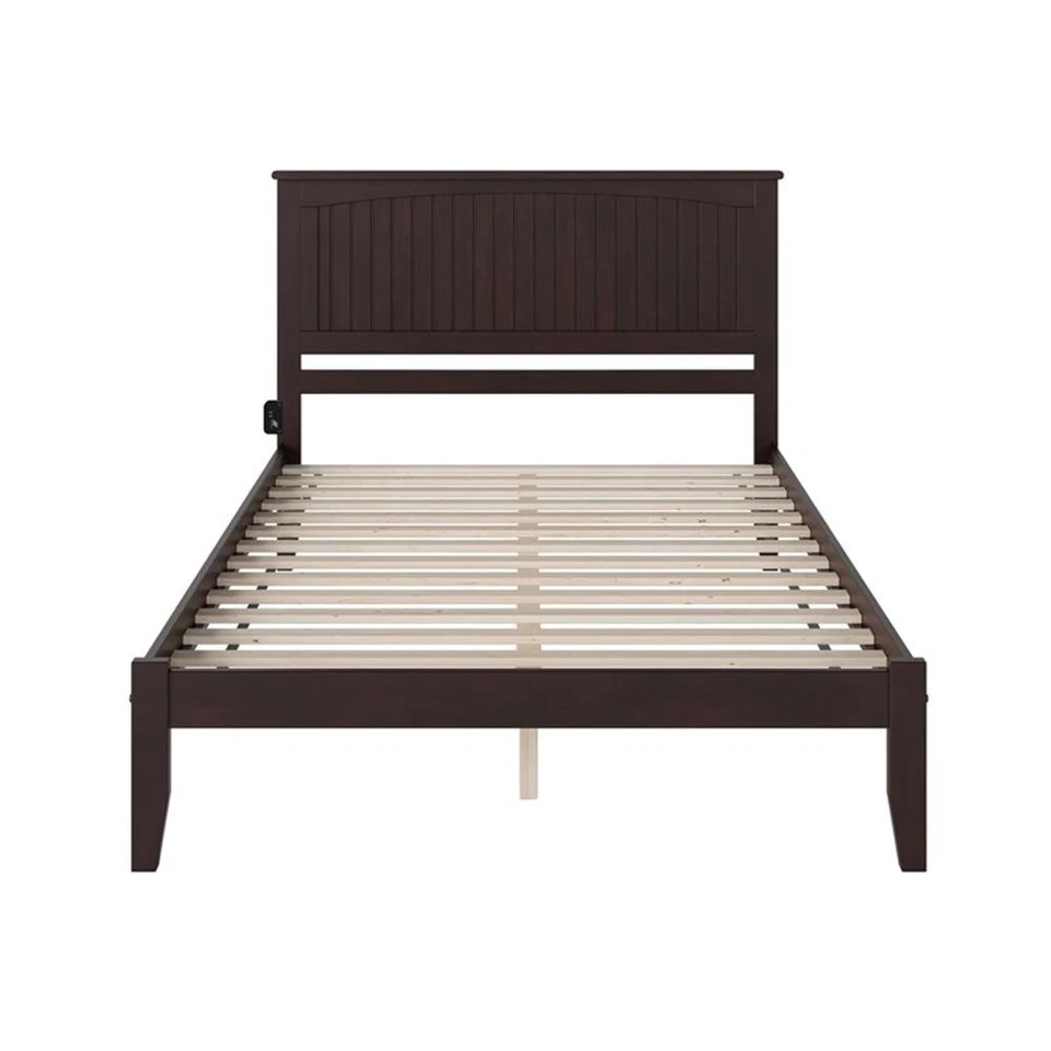 Cama de plataforma de madera maciza AFI Nantucket King con cargador USB en espresso Foto 4 de 4