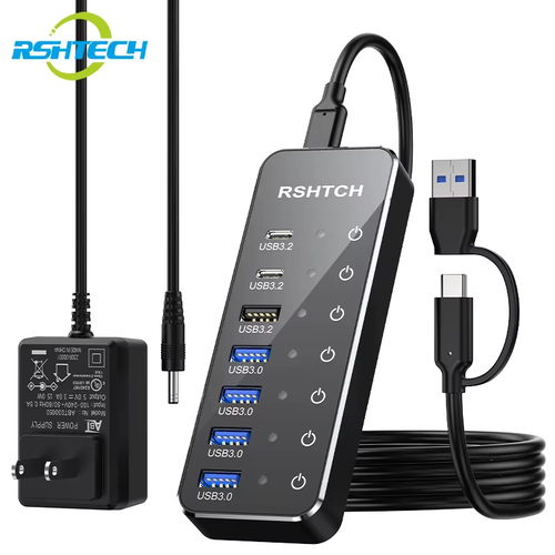 USB C HUB USB3.2 Gen 2 Type-C Expander Individual Touch Switches ...