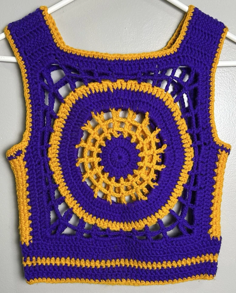 Girls Vintage Retro Crocheted Vest. Sx 6. 70’s Boho LSU  Hippie Costume See Desc - Image 3 of 4