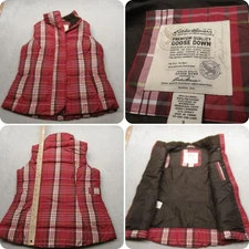 Eddie Bauer Down Vest Womens Small Pink Plaid Pockets Insulated Full Zip Puffer