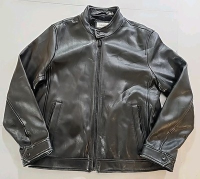 Calvin Klein Black Genuine Leather Biker Style Mens Jacket Size Large 