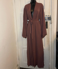 Women's Brown Solid Polyester Robe Belted Tie Closure Long Sleeve One Size