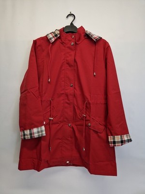 Regen Windjacke Mantel Damen rot mit Kapuze Größe UK L