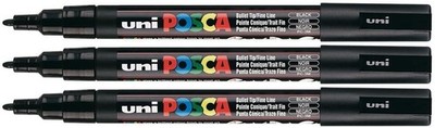 Uni Posca Paint Marker PC-3M Black, 3 Pens 1 Count (Pack of 3), black