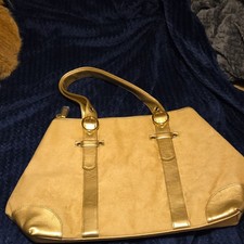 Gold Shoulder Bag with Double Handles Gold Tone Hardware Accents Women  s