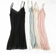 Women Silk Blend Petticoat Under Dress Satin Tank Top Smooth Lace Soft