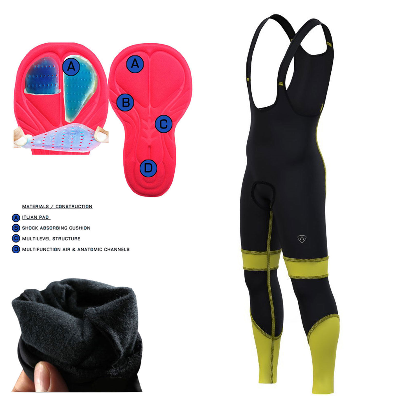 Men's Cycling Bib Tights Winter Gel Padded Thermal Leggings Cycling