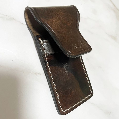 Estuche de cuero curtido vegetal de 5x2,5 pulgadas - Bolsa con solapa para navaja de bolsillo o EDC - Imagen 10 de 12