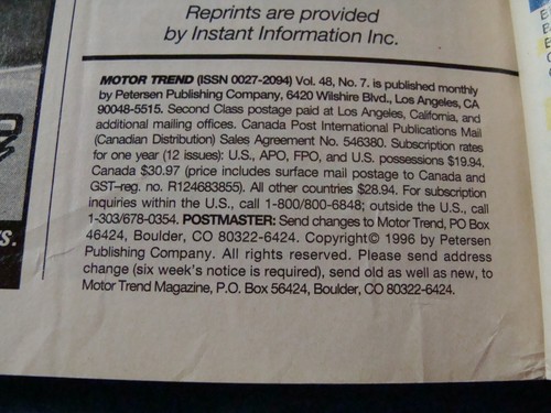 Motor Trend Magazine July 1996, Vol. 48, No. 7 Used - Imagen 15 de 21