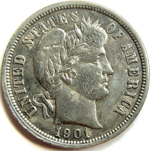 1901-O/O RPM Horizontal 10c Barber Silver Dime FS-501 EF Extra Fine XF Key Coin