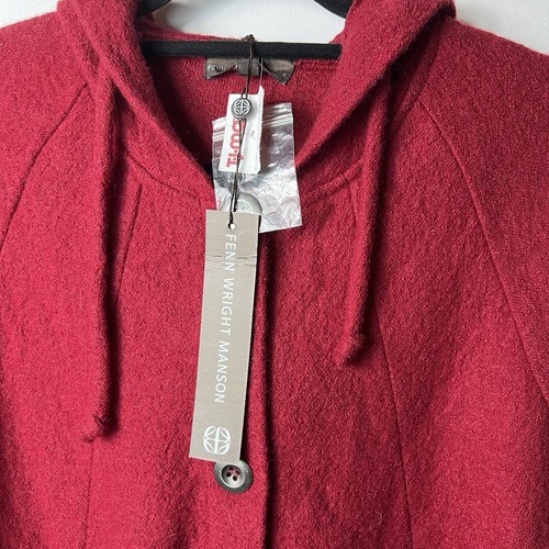 Fenn Wright Manson Womens Wool Jacket Size S Red Wool Knit Button Front Hooded - Picture 5 of 10