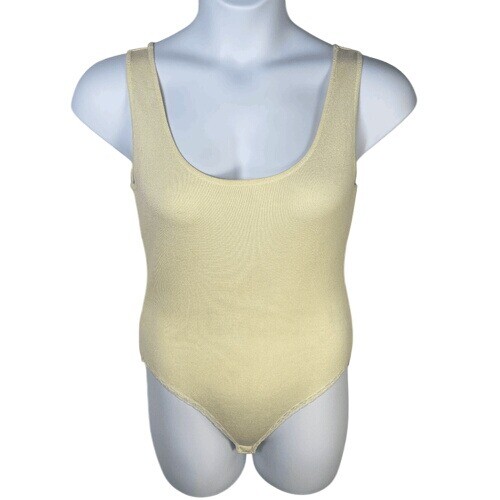 Donna Karan Ivory Scoop Neck Bodysuit Vintage Deadstock Stretch Fabric Size L - Picture 1 of 5