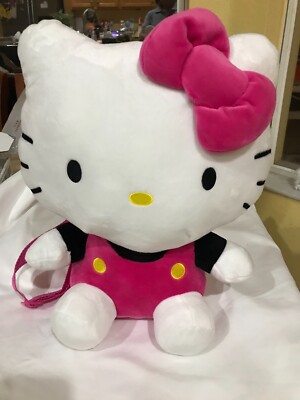 Hello Kitty Soft Plush Backpack Web Straps Pink White Zip Pocket Gift 12 X 9