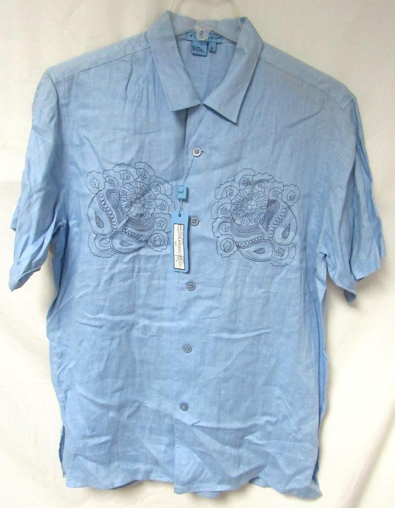 え Tulliano Men's Size Medium Linen Short Sleeve Button-Down Shirt C1