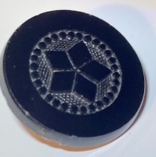 Antique Jet Black Glass Button Smooth Surface Star Textured Metal Shank 15/16"