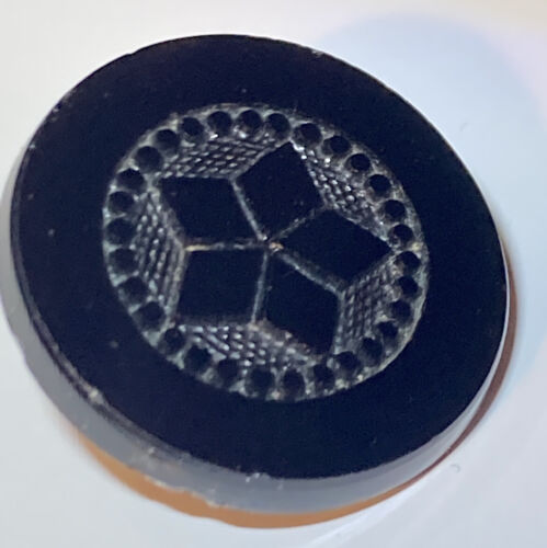  Antik Jet schwarz Glas Knopf glatte Oberfläche Stern strukturierter Metallschaft 15/16" - Bild 1 von 7