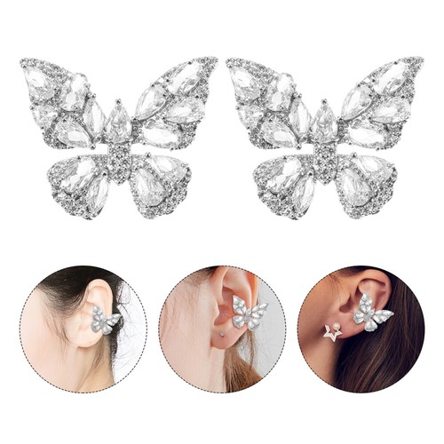1 Pair Butterfly Earrings Statement Clip Earrings Bling Non Pierced Earrings - Picture 11 of 12