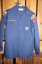 Boy Scouts of America BSA Youth Shirt Large Blue SEWN on patches Long Sleeve