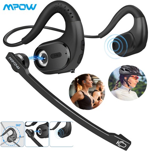 MPOW Open Ear Bluetooth Headphone Wireless Headset Removable Mic Office Earphone