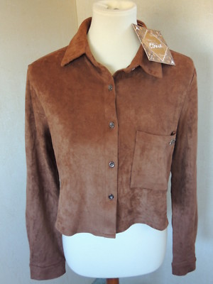 New Bless Ethnia Faux Suede Thin Brown Tan Jacket Shirt Sweater Small S Blouse