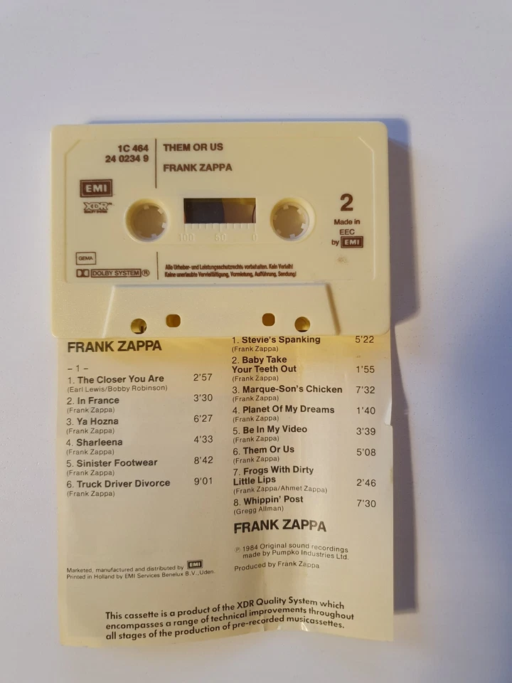 Frank Zappa - Them Or Us - Cassette EMI – 1C4642402349 K7 MC TAPE - Immagine 3 di 3