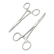 2Pc Set 5" Straight and Curved Hemostat Forceps Locking Clamps Stainless Steel