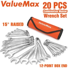 ValueMax 20PCS Mechanics Wrench Set SAE Metric Combination Wrench Set with pouch